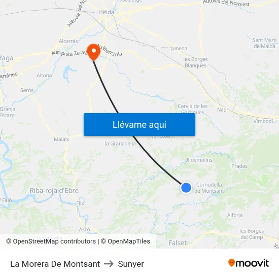La Morera De Montsant to Sunyer map