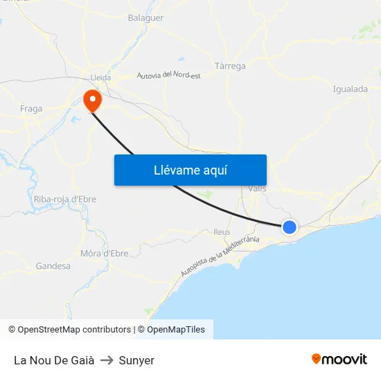 La Nou De Gaià to Sunyer map