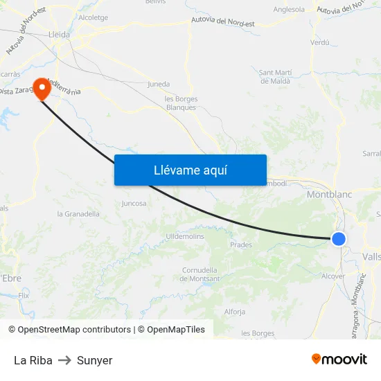 La Riba to Sunyer map