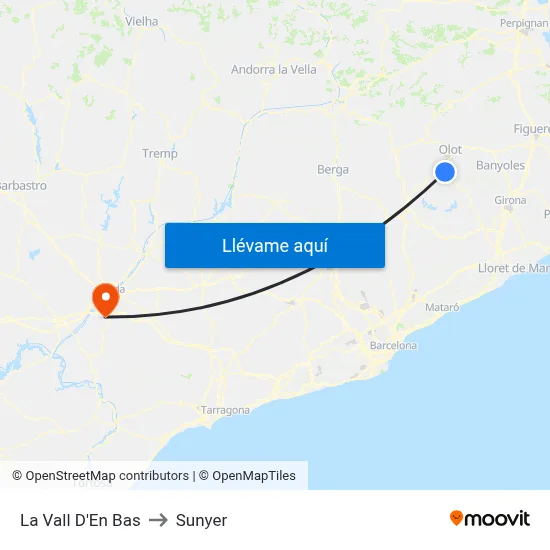 La Vall D'En Bas to Sunyer map