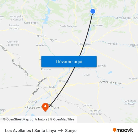 Les Avellanes I Santa Linya to Sunyer map