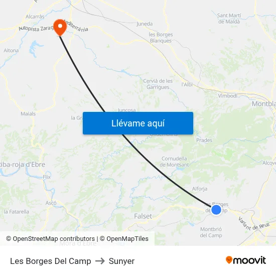 Les Borges Del Camp to Sunyer map