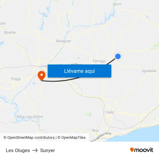 Les Oluges to Sunyer map