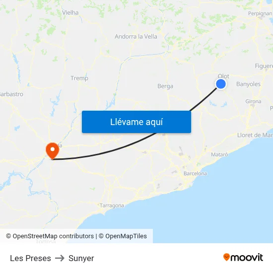 Les Preses to Sunyer map