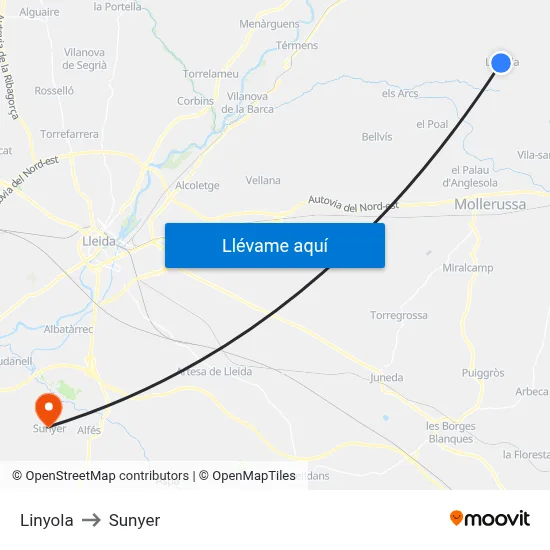 Linyola to Sunyer map