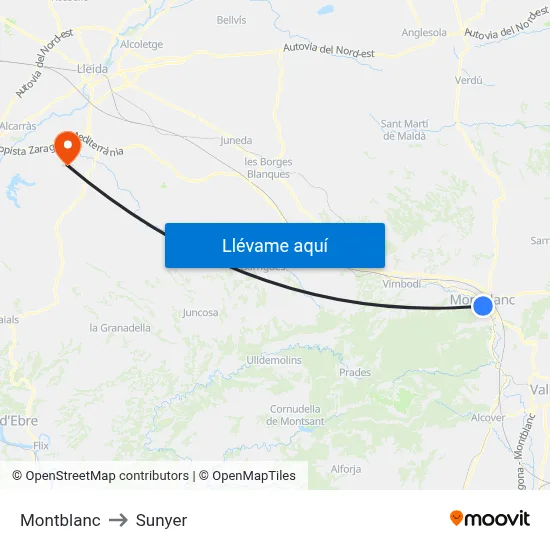Montblanc to Sunyer map