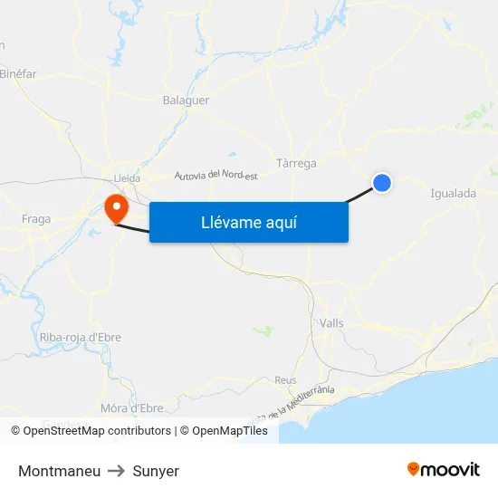 Montmaneu to Sunyer map