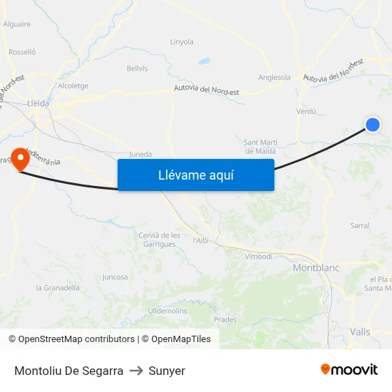 Montoliu De Segarra to Sunyer map