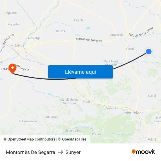Montornès De Segarra to Sunyer map