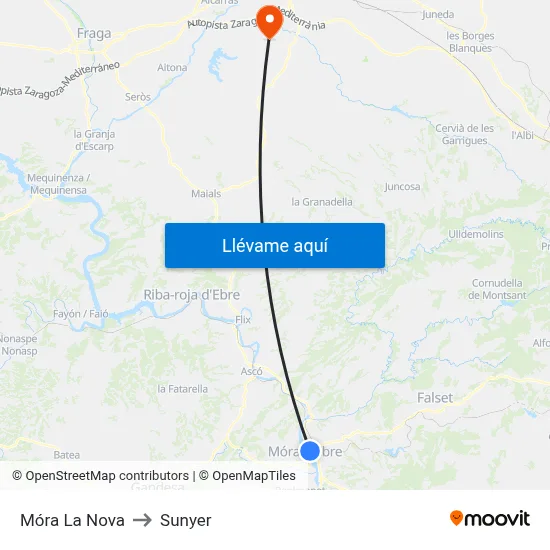 Móra La Nova to Sunyer map
