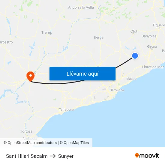 Sant Hilari Sacalm to Sunyer map