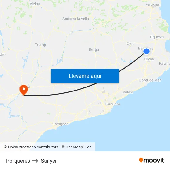 Porqueres to Sunyer map