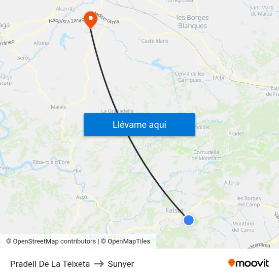 Pradell De La Teixeta to Sunyer map