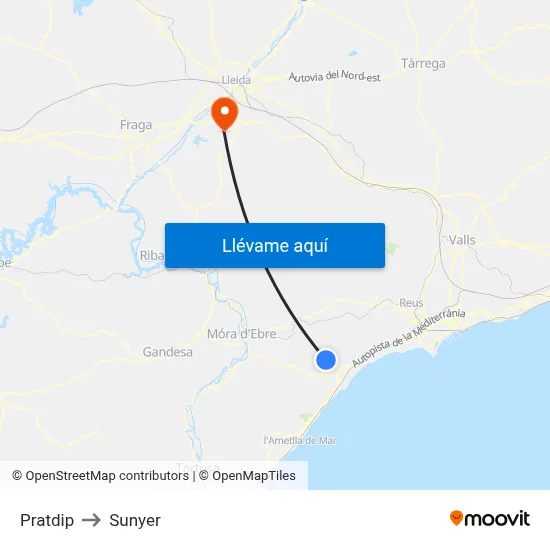 Pratdip to Sunyer map