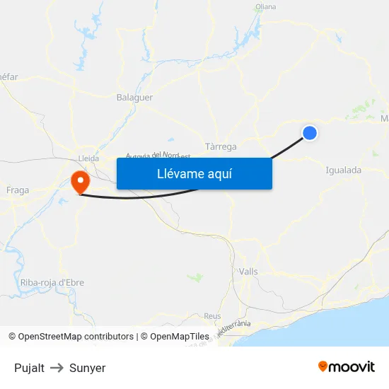 Pujalt to Sunyer map