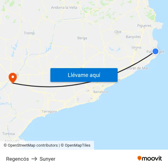 Regencós to Sunyer map