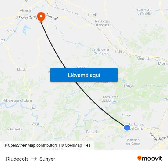 Riudecols to Sunyer map