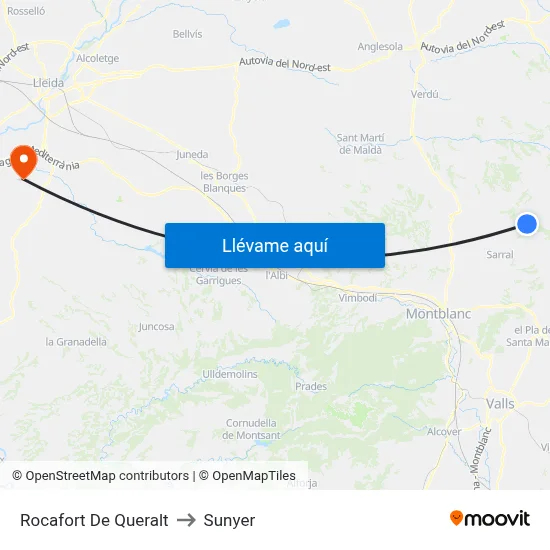 Rocafort De Queralt to Sunyer map