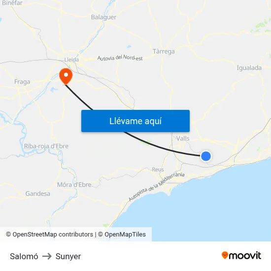 Salomó to Sunyer map