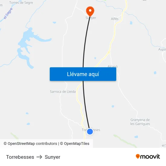 Torrebesses to Sunyer map