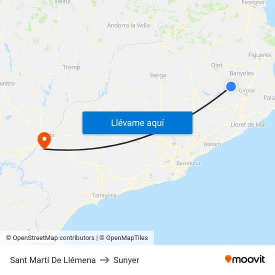 Sant Martí De Llémena to Sunyer map