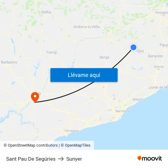 Sant Pau De Segúries to Sunyer map