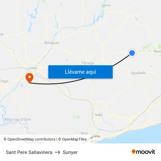 Sant Pere Sallavinera to Sunyer map