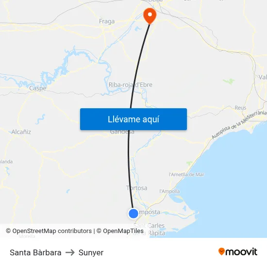 Santa Bàrbara to Sunyer map