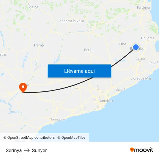 Serinyà to Sunyer map