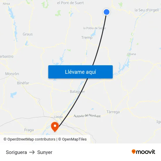 Soriguera to Sunyer map