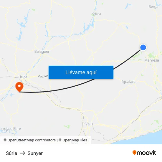 Súria to Sunyer map