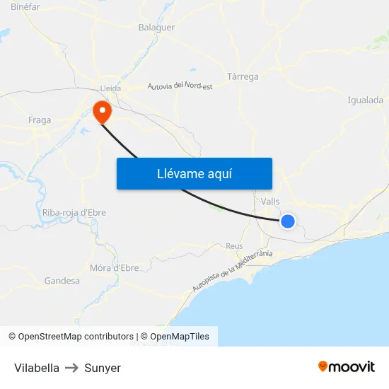Vilabella to Sunyer map