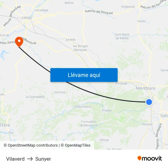 Vilaverd to Sunyer map