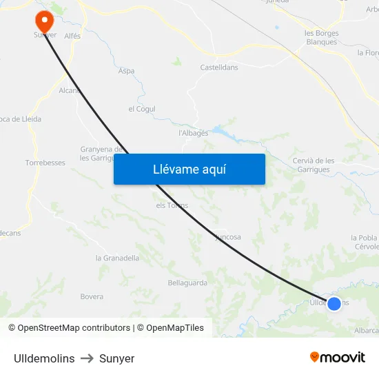 Ulldemolins to Sunyer map