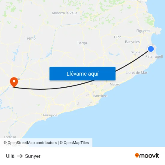 Ullà to Sunyer map