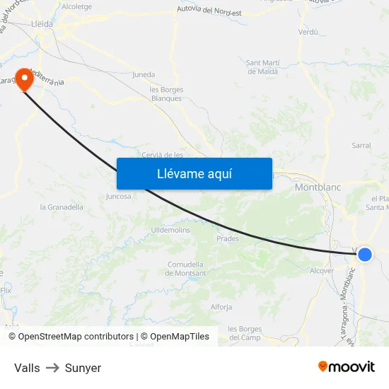 Valls to Sunyer map