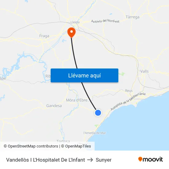 Vandellòs I L'Hospitalet De L'Infant to Sunyer map