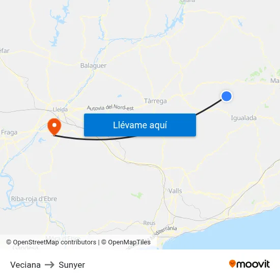 Veciana to Sunyer map