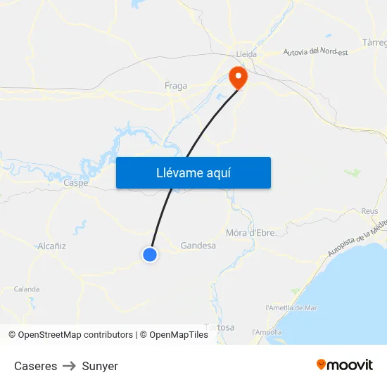 Caseres to Sunyer map