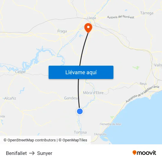 Benifallet to Sunyer map