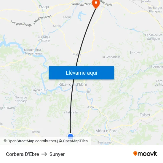 Corbera D'Ebre to Sunyer map