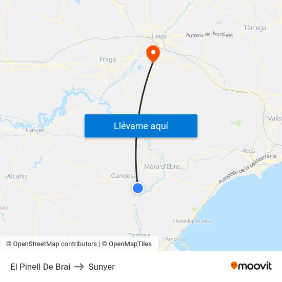 El Pinell De Brai to Sunyer map