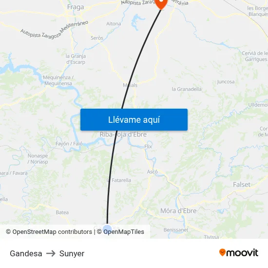 Gandesa to Sunyer map