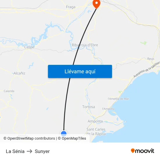 La Sénia to Sunyer map