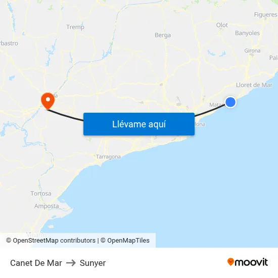 Canet De Mar to Sunyer map