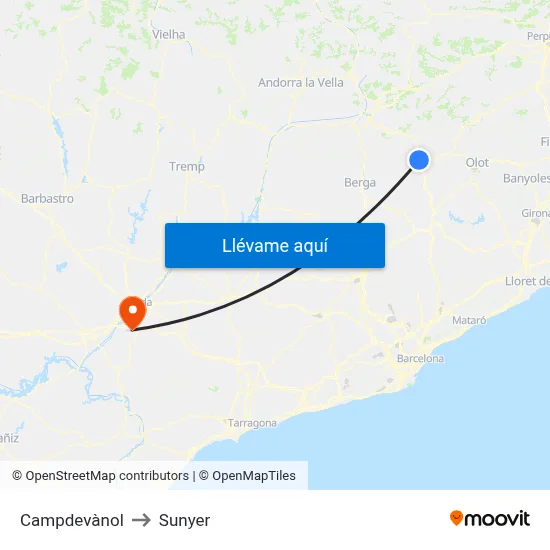 Campdevànol to Sunyer map