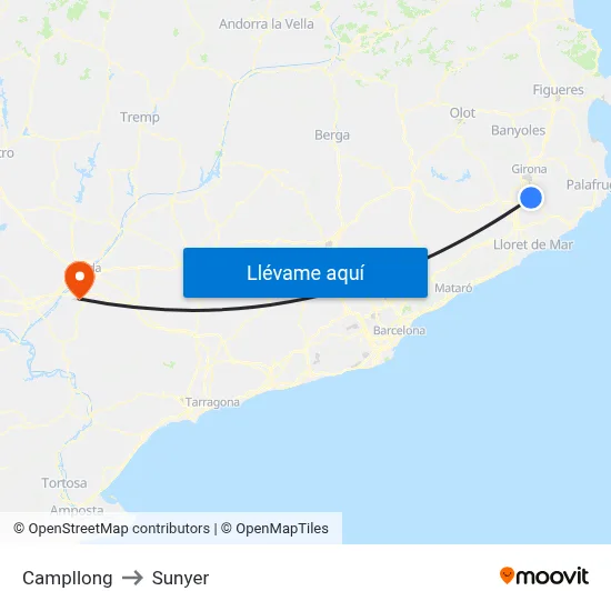 Campllong to Sunyer map