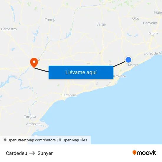 Cardedeu to Sunyer map