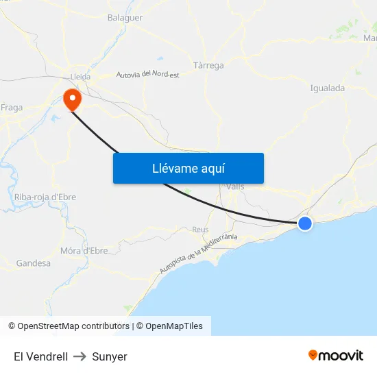 El Vendrell to Sunyer map