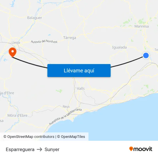 Esparreguera to Sunyer map